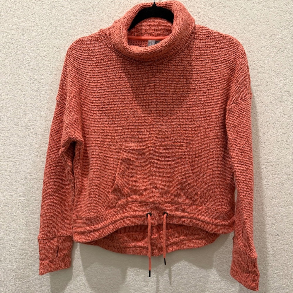 Sweaty Betty London Textured Cowl Neck Pullover Coral Orange Thumbholes XS
